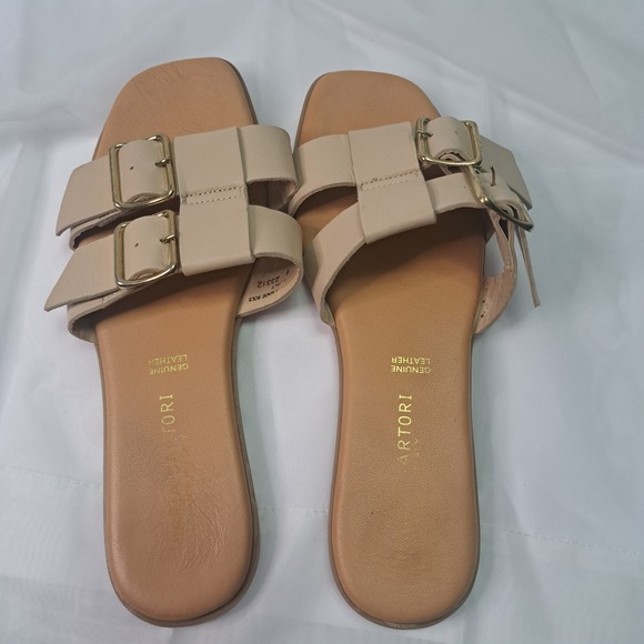 Ilaria Sartori Shoes - Ilaria Sartori Flat Slide Sandals Sz 9 Beige Made In Italy‎ Genuine Leather